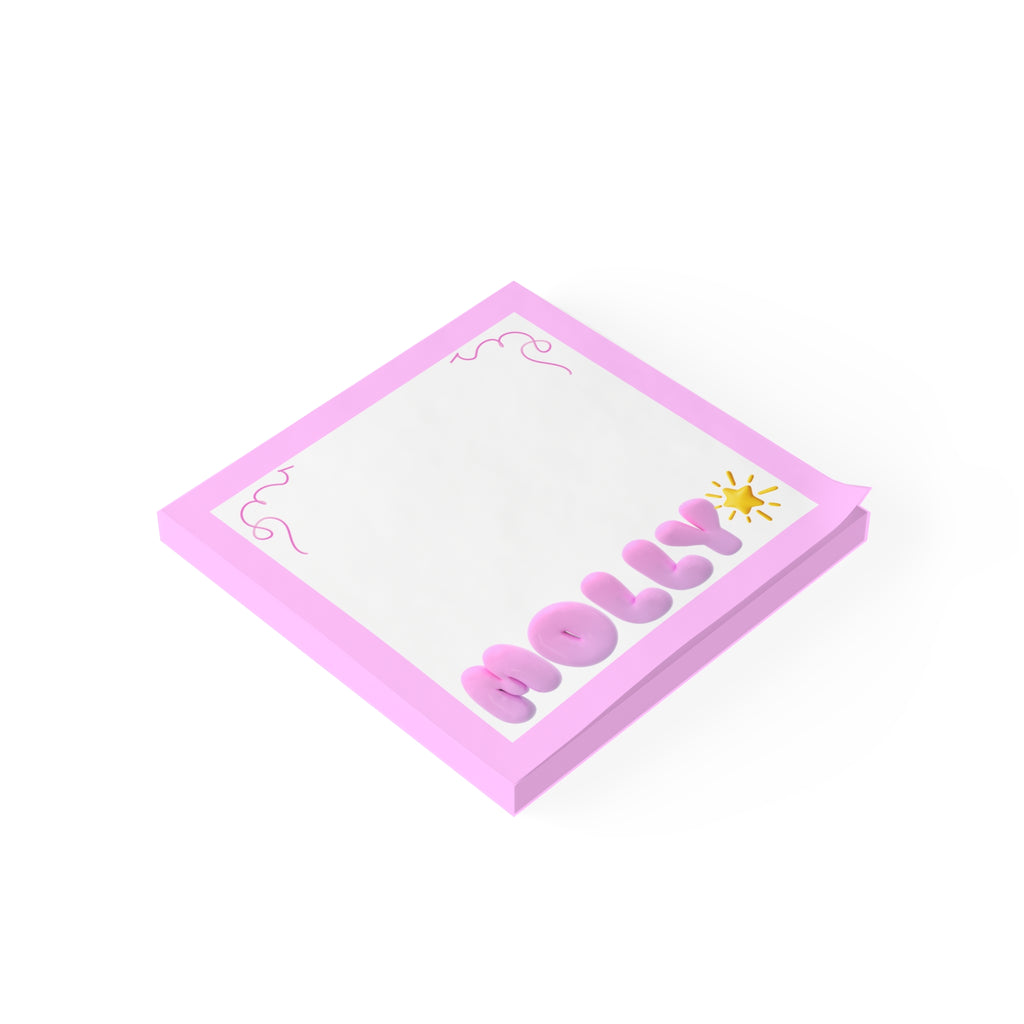 Personalized Name Pink Sticky Notes — Cute Puffy Lettering with Star