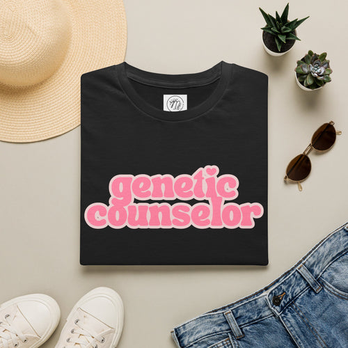 Genetic Counselor Graphic Tee — Pink Retro Script
