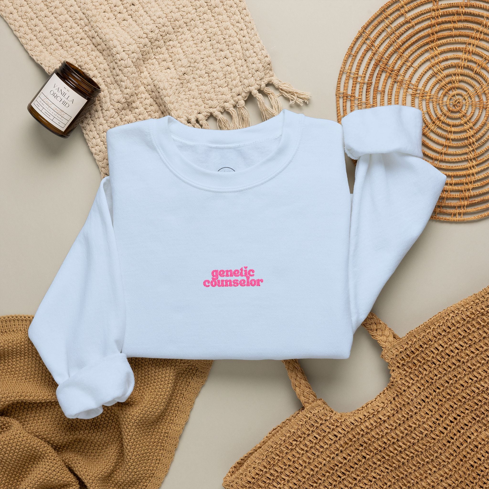 Genetic Counselor Retro Pink Script Embroidered Crewneck Sweatshirt