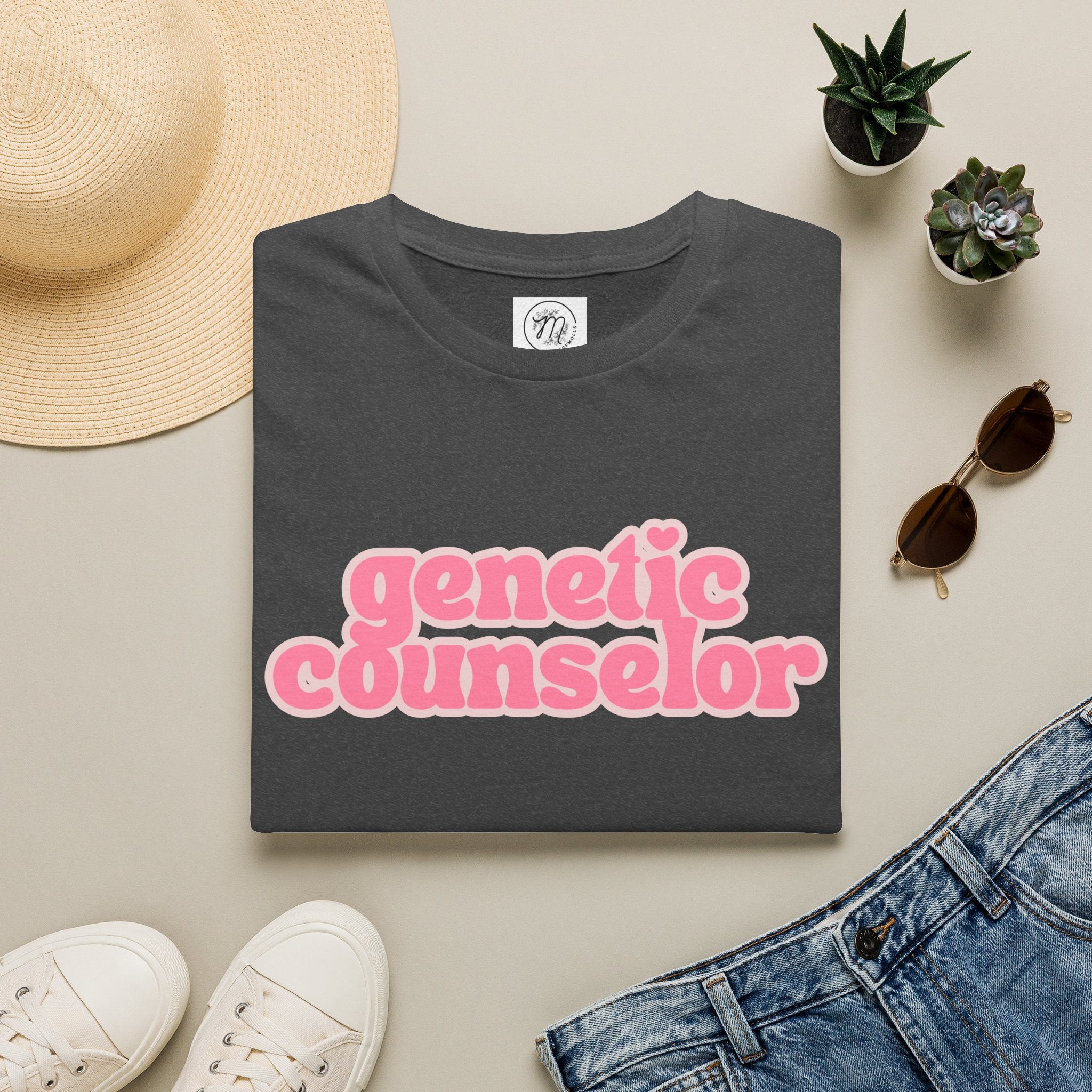 Genetic Counselor Graphic Tee — Pink Retro Script