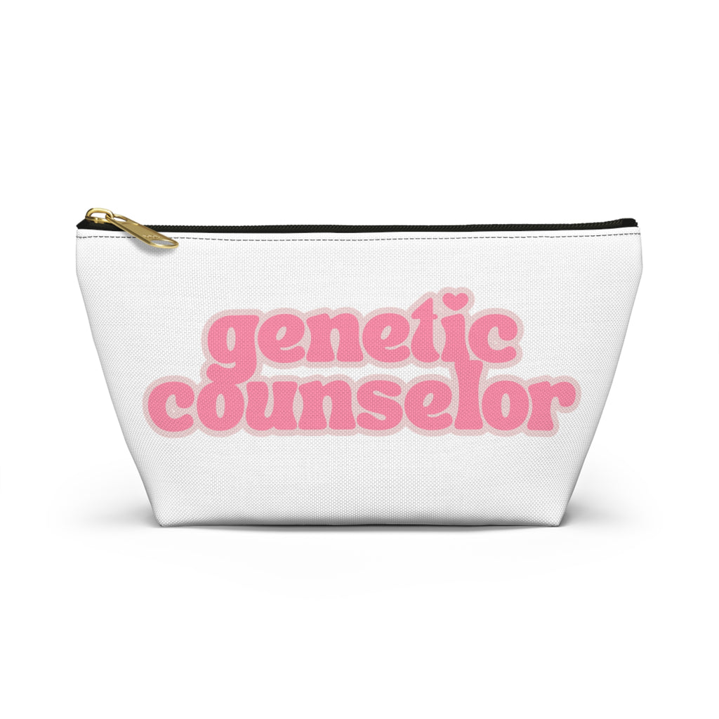 Genetic Counselor Accessory Pouch — Pink Retro Text Makeup Bag