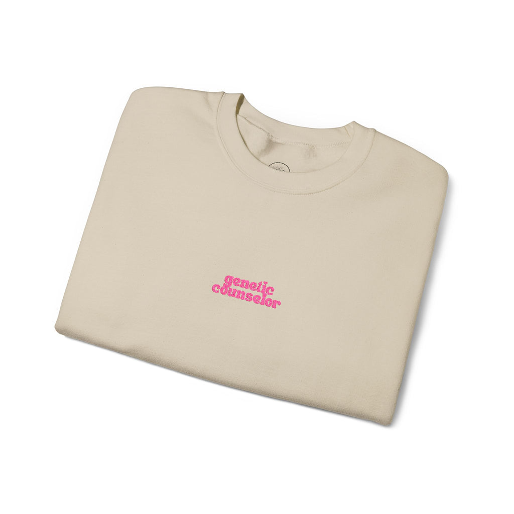 Genetic Counselor Retro Pink Script Embroidered Crewneck Sweatshirt