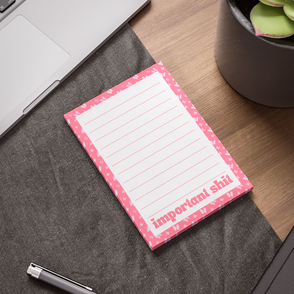 Important Shit Pink Notepad — Lined Sticky Note Pad for To‑Do Lists & Reminders