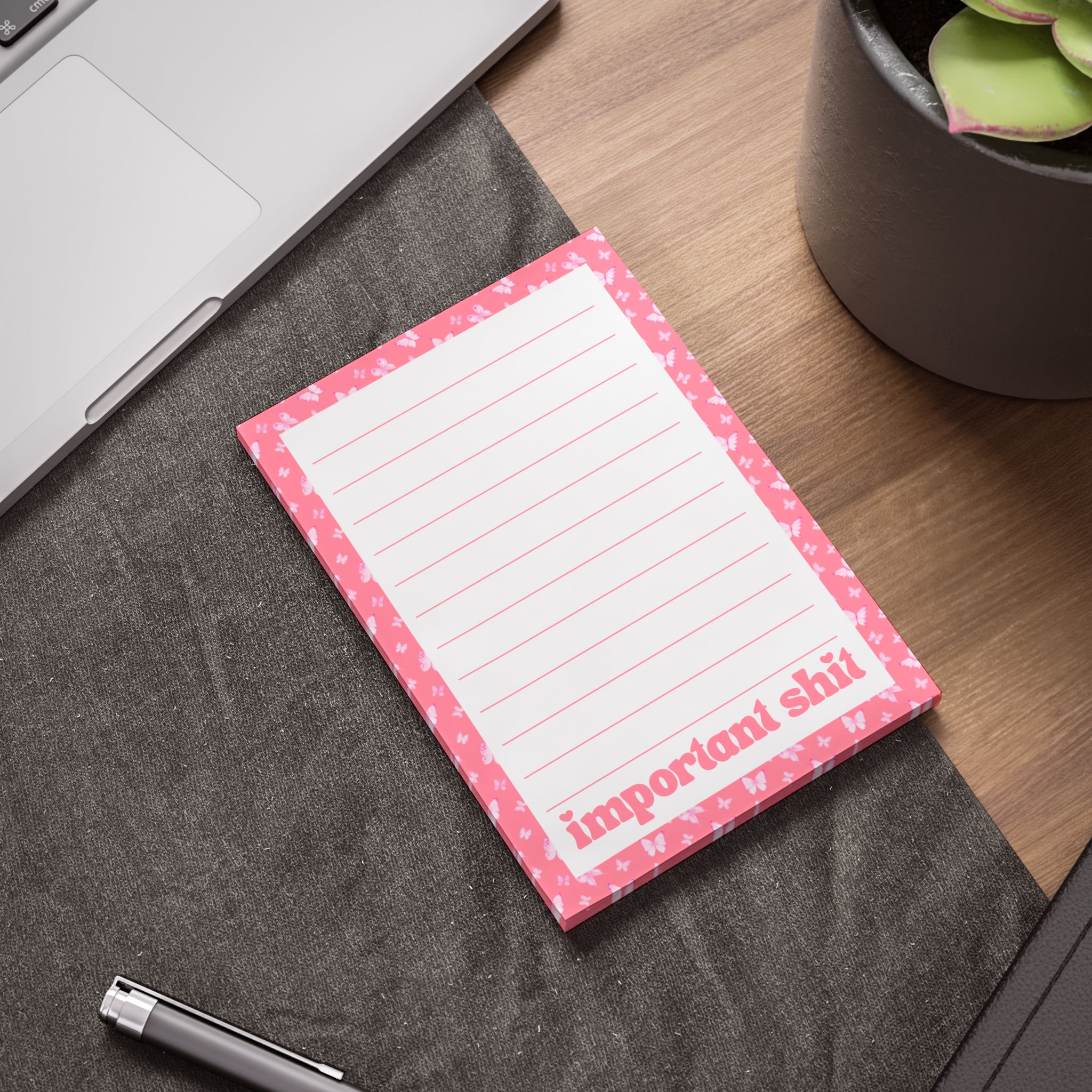 Important Shit Pink Notepad — Lined Sticky Note Pad for To‑Do Lists & Reminders