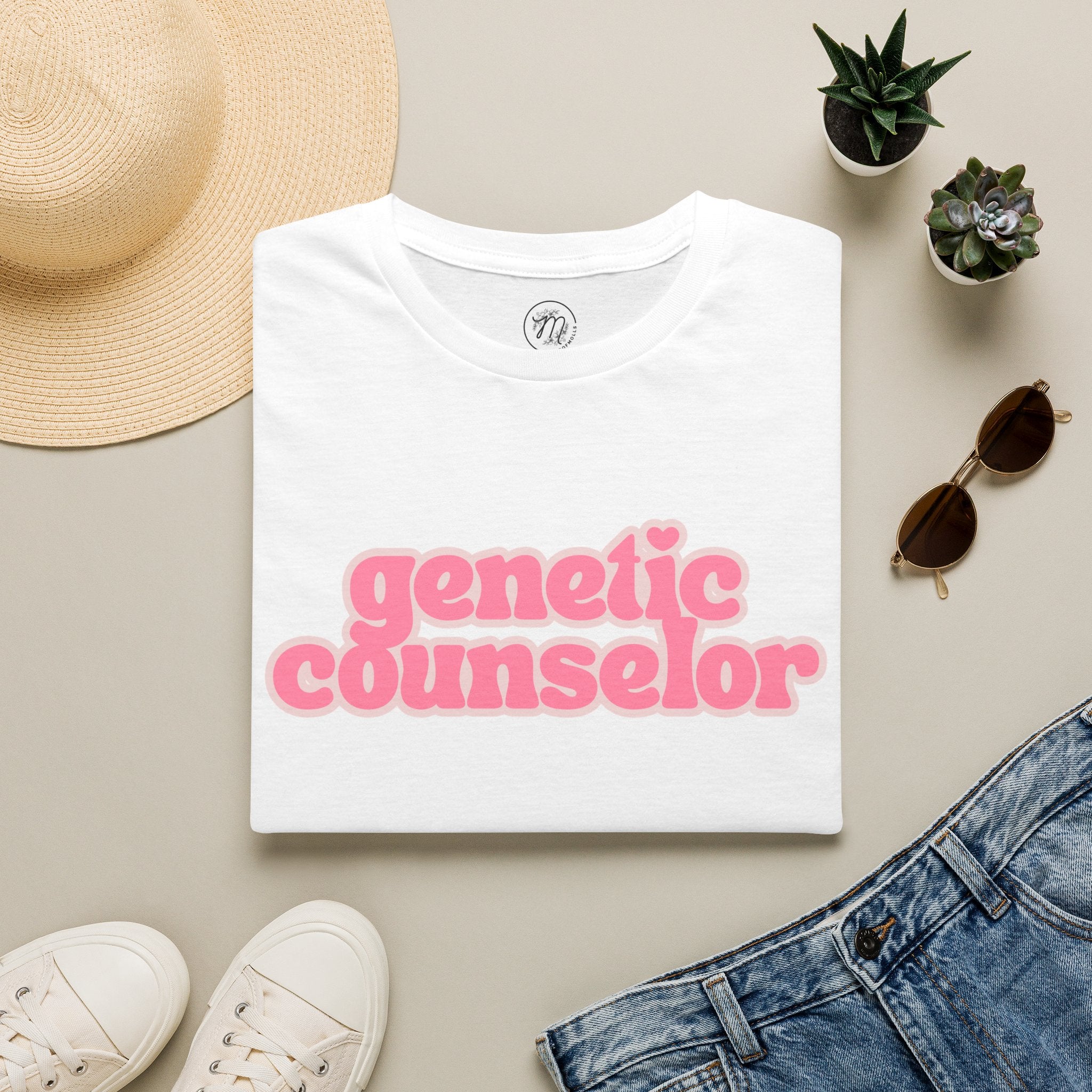 Genetic Counselor Graphic Tee — Pink Retro Script