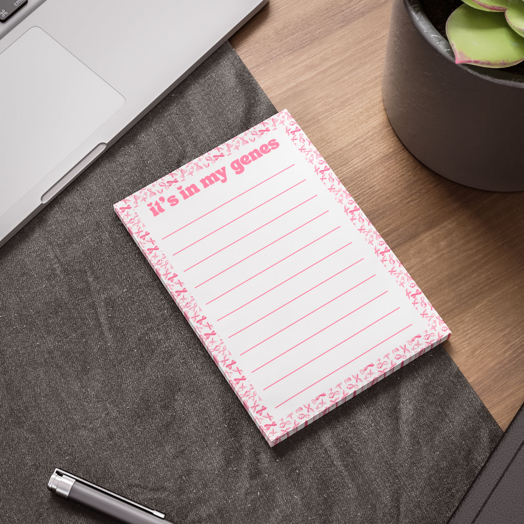 Pink "It's In My Genes" Lined Note Pad — Cute Genetics Sticky Notes