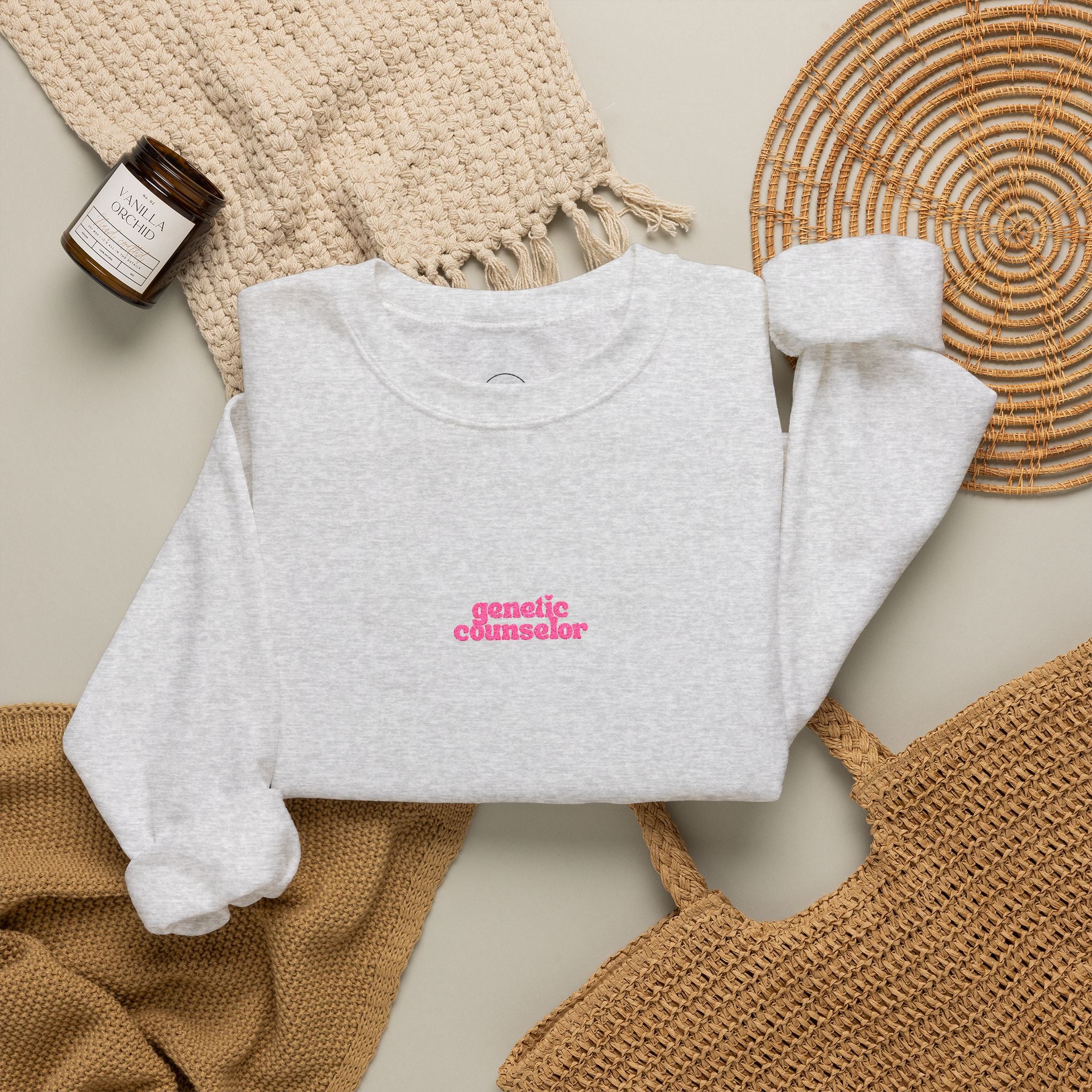 Genetic Counselor Retro Pink Script Embroidered Crewneck Sweatshirt