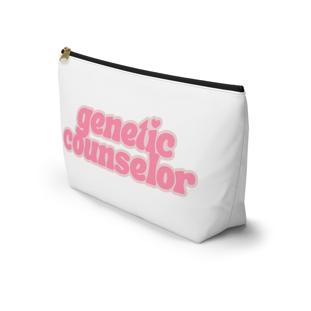 Genetic Counselor Accessory Pouch — Pink Retro Text Makeup Bag